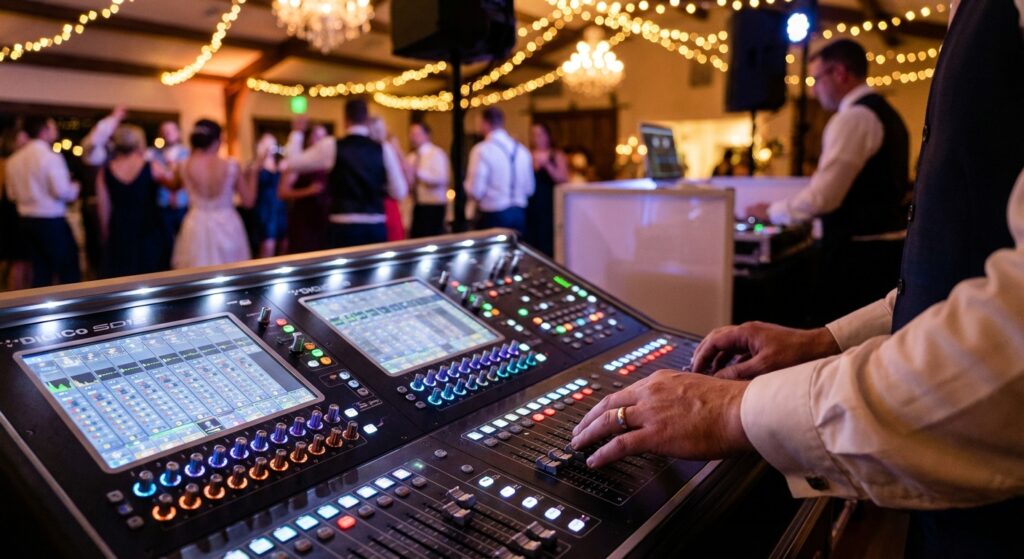 Audio engineer mixing sound at a live event