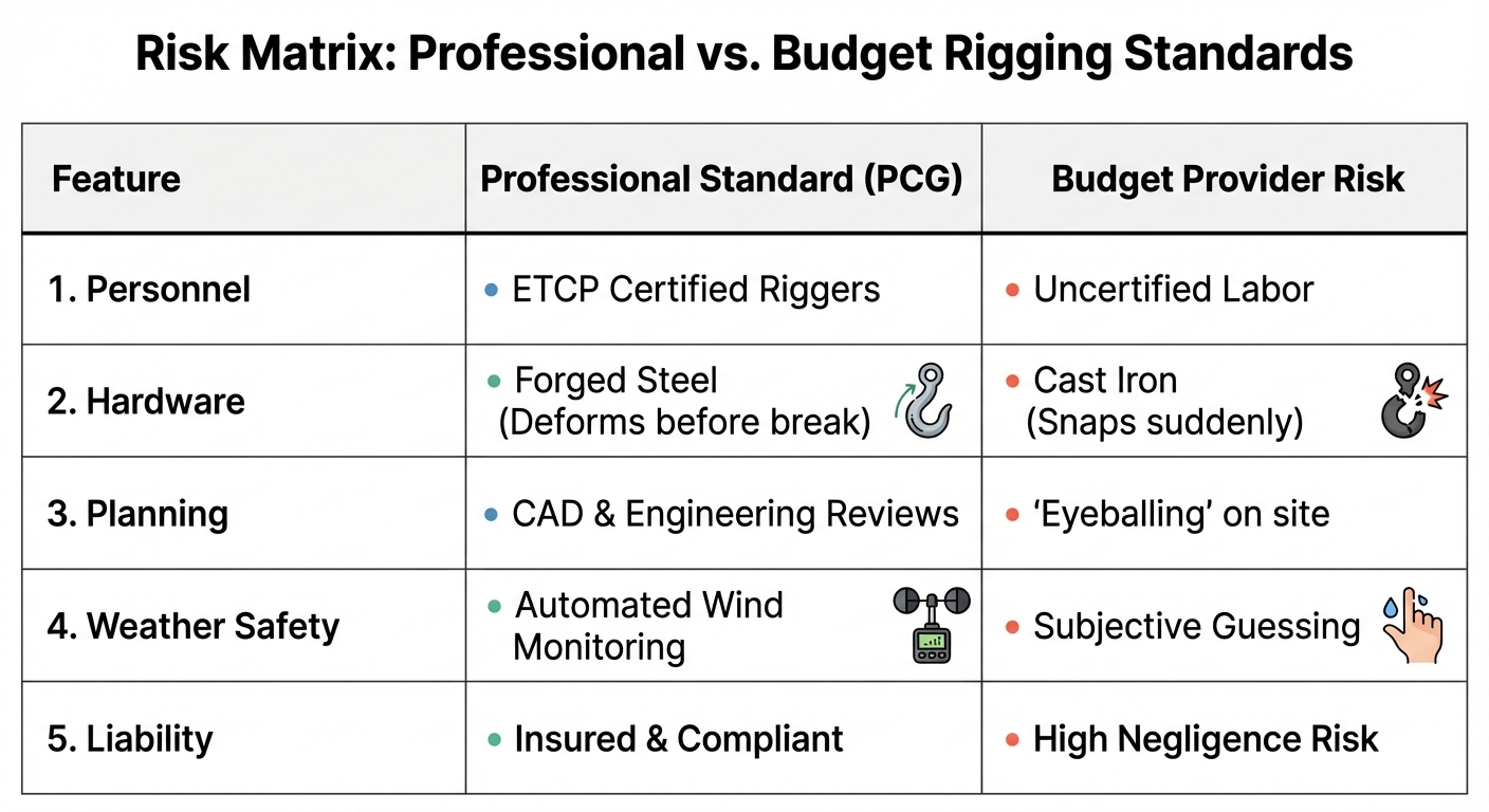 Risk Matrix: Professional vs. Budget Rigging Standards